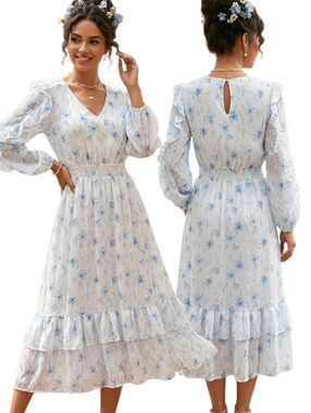 BY THE RIVER x ANTHROPOLOGIE Floral Print Boho Peairie Midi Dress - Size S